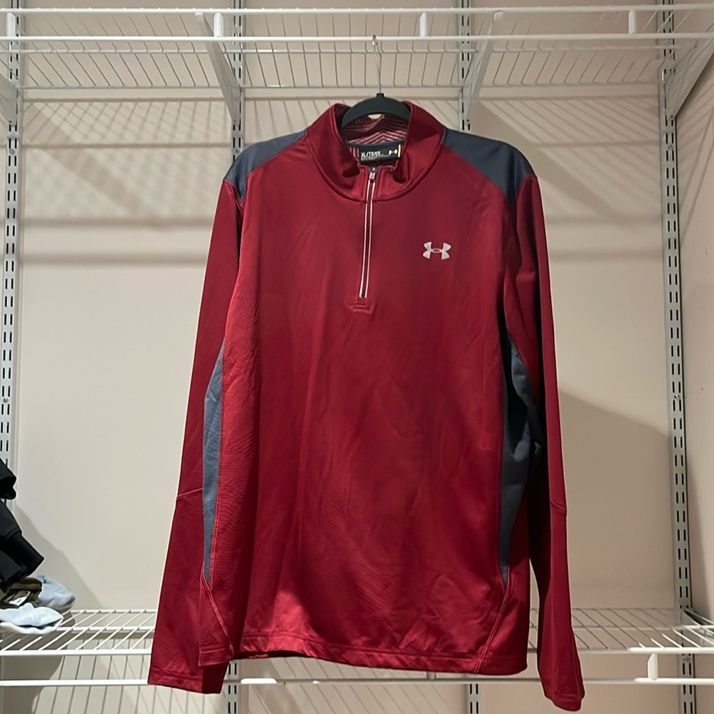 Under Armour, dark red and black 1/4 zip long sleeve